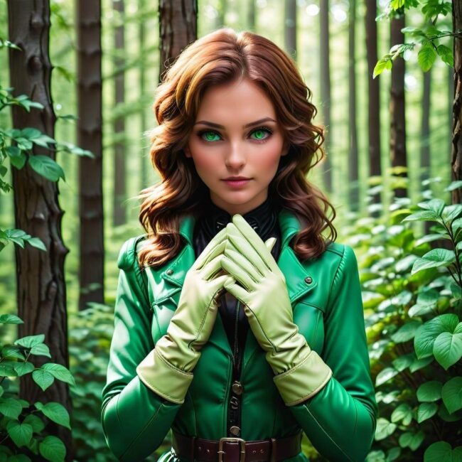 Rękawiczki zielone z futrem