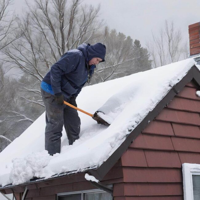 Usuwanie lodu z rynien na dachu